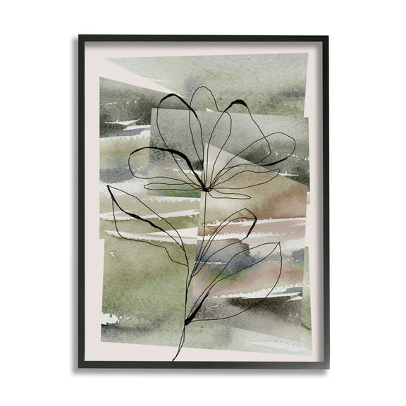 Stupell Industries Flower Outline on Green Botanical & Floral Painting Black Framed Art Print Wall Art, 11 x 14