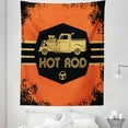 thumbnail image 1 of Retro Tapestry, Hot Rod Grunge Poster Design Custom Truck Americana Vintage Engine, Fabric Wall Hanging Decor for Bedroom Living Room Dorm, 5 Sizes, Orange Black Sand Brown, by Ambesonne, 1 of 1