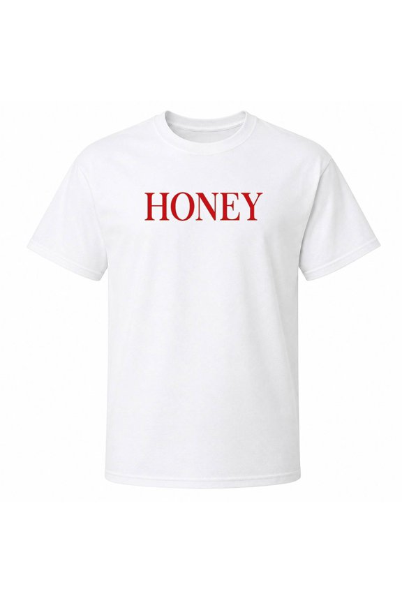 Honey Typography Graphic T-Shirt with Red Serif Front Print, Unisex Classic Fit, Cotton-Rich Fabric, 180 GSM