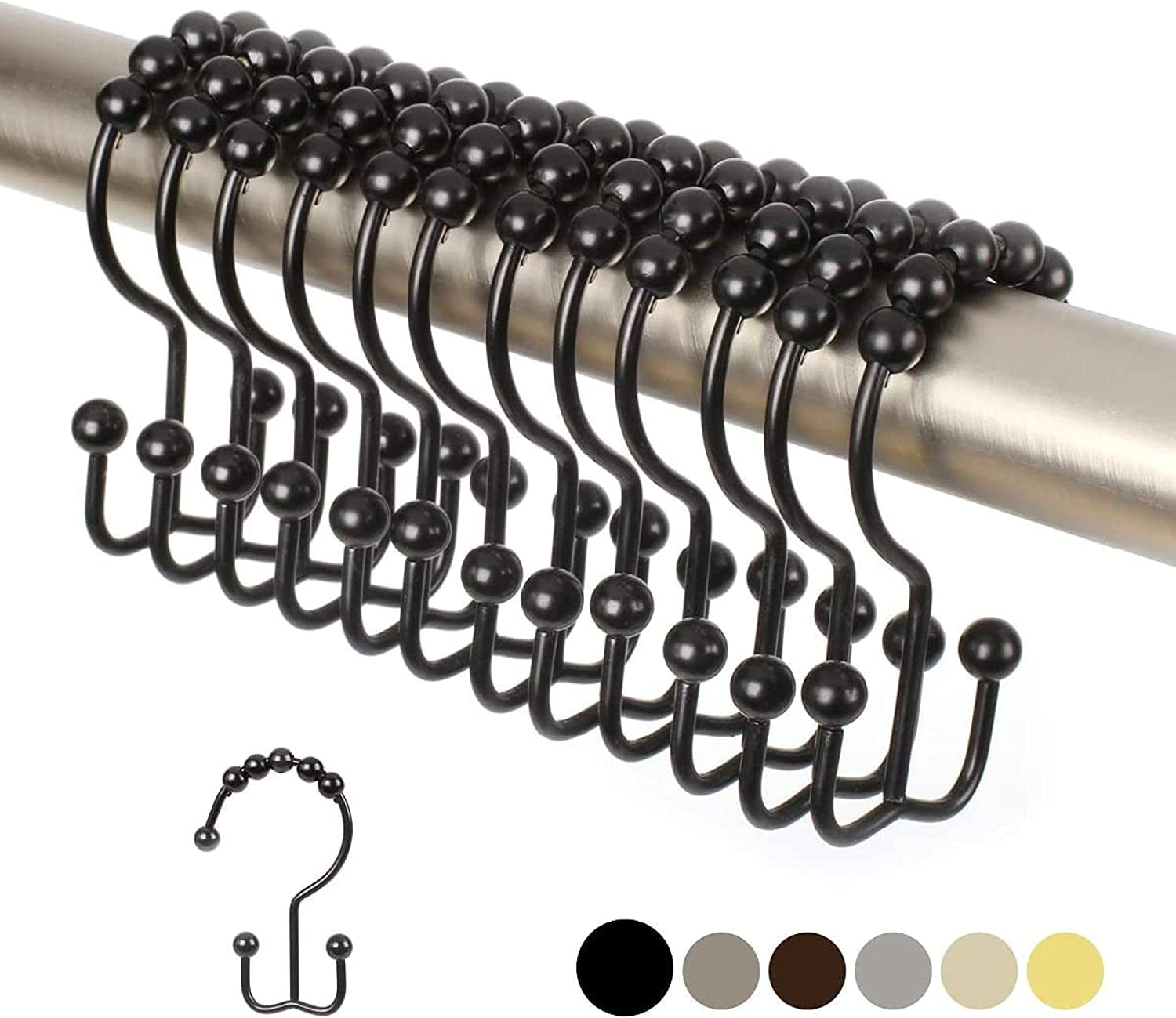 Maytex Metal Double Roller Glide Shower Curtain Ring/hooks Oil Rubbed Bronze S for sale online 