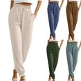 thumbnail image 4 of Feimerou Women Casual Pants Drawstring Elastic Waisted Cotton Tapered Pants Loose Comfy Plain Dress Pants Trousers with Pockets, 4 of 6