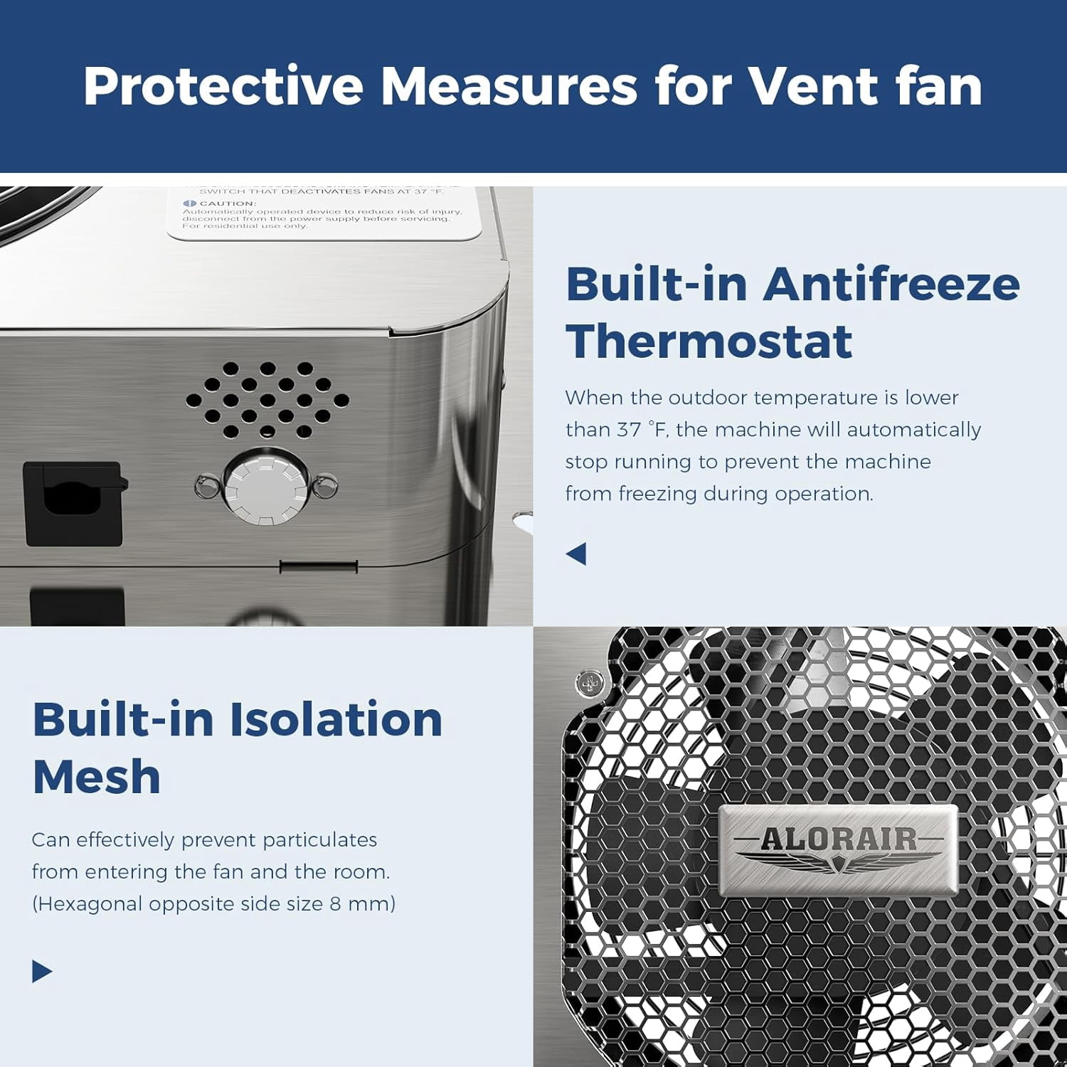 ALORAIR 300CFM Crawlspace Ventilation Fan with Humidistat, IP55 Rated Basement Stainless Steel Exhaust Fan, Built-In Isolation Net 6.7 Inch Foundation Vent Fan for Crawl Space, Garage, Attic,Grow Ten
