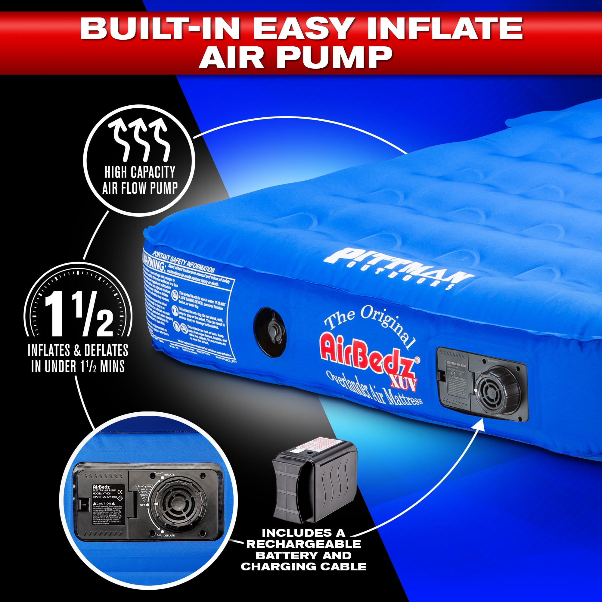 AirBedz PPI-BLU XUV by Pittman Outdoors Air Bed Mattress for Jeep, SUV & Crossovers with Rear Seats Down