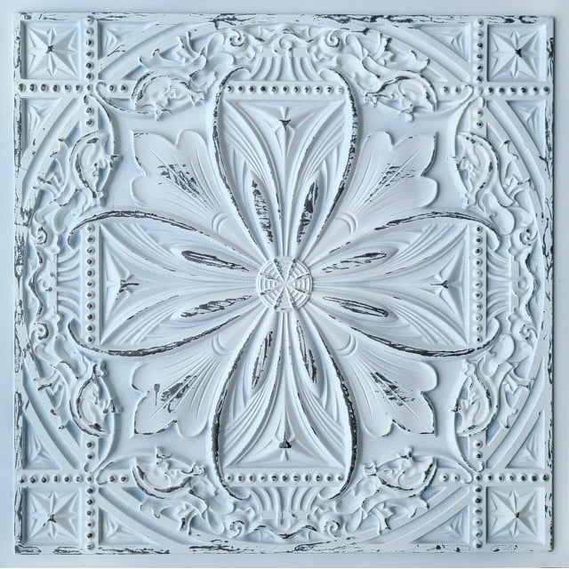 Drop-In, Glue-Up 2'x2' Faux Tin PVC Ceiling Tile , Ashy Snow