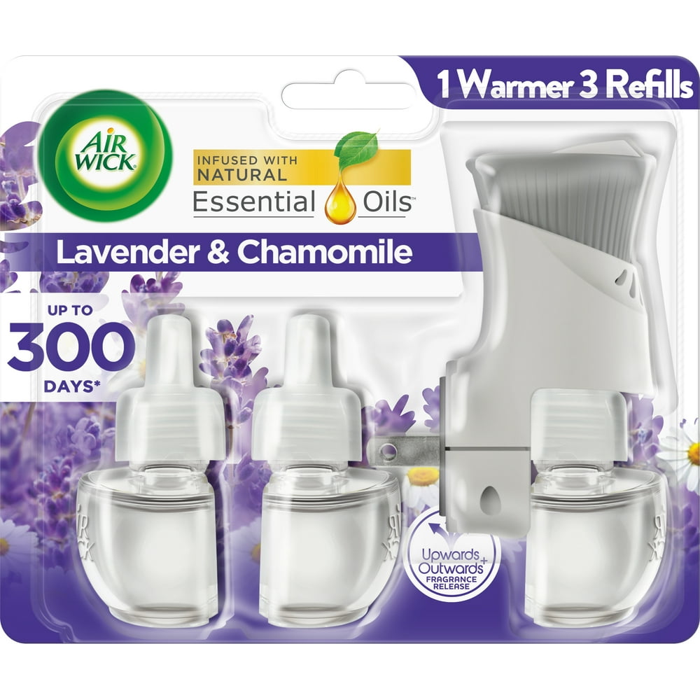 Air Wick Plug in Scented Oil Starter Kit (Warmer + 3 Refills), Lavender