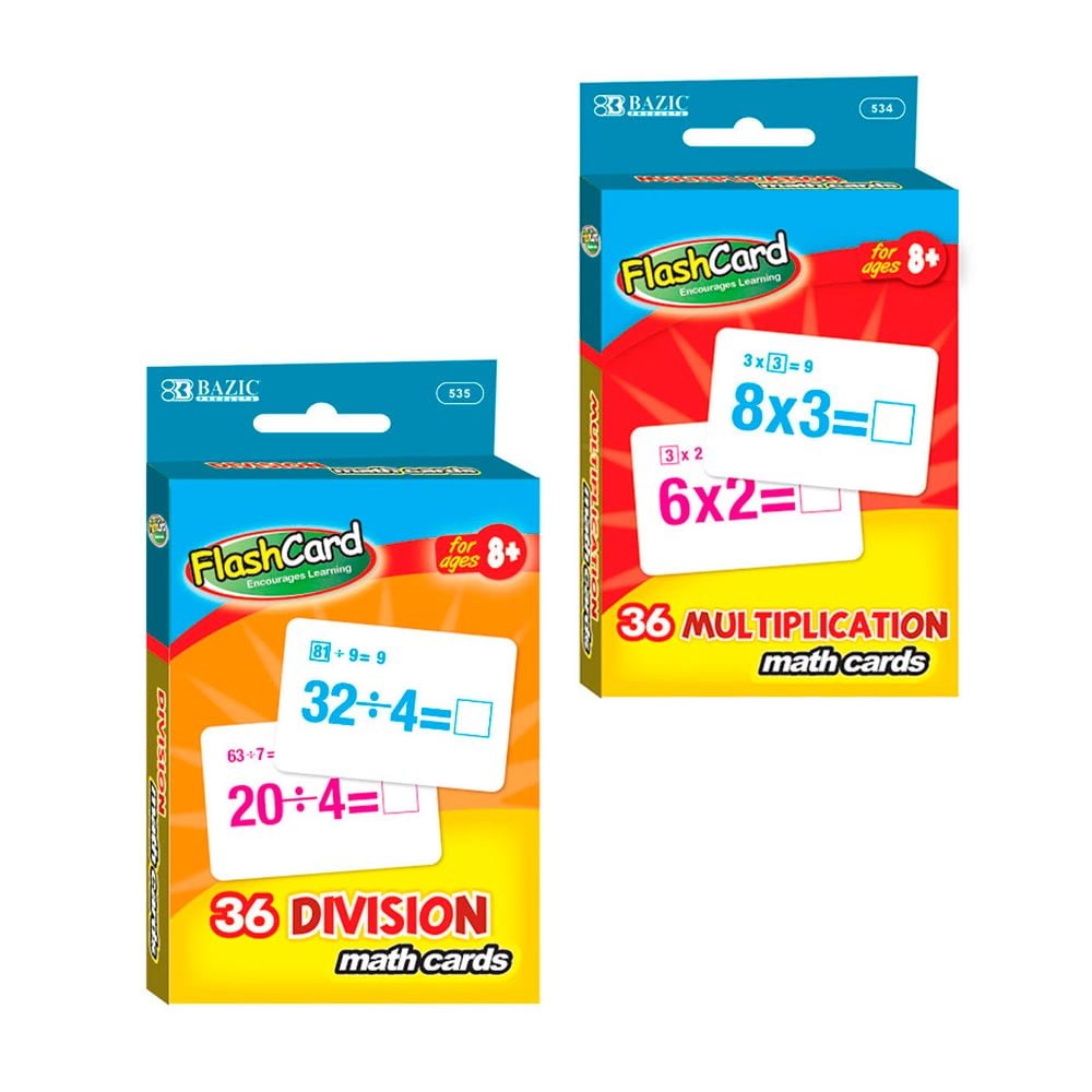 72 Pcs Child's Math Flash Cards for Multiplication and Division Operations 
