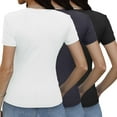 thumbnail image 4 of JFHHQ T-Shirt Basique Ajusté pour Femmes, Manches Courtes, Confort Décontracté, 3 Pcs, MNavy, 4 of 6