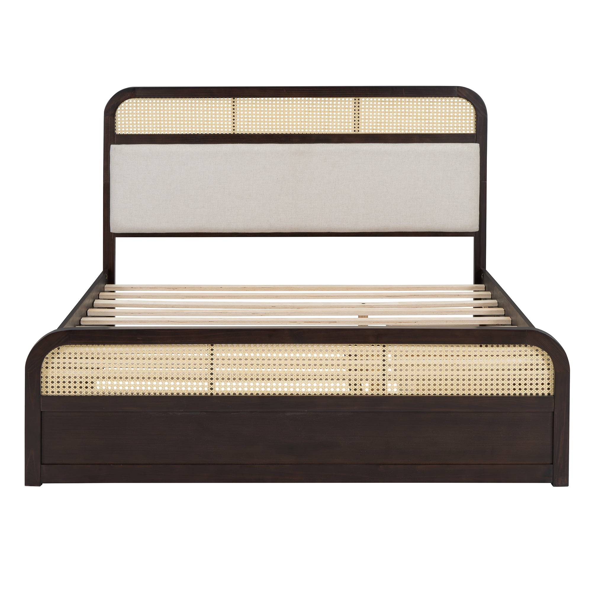 Harper & Bright Designs Queen Size Platform Bed Frame with Trundle and 2 Drawers, Wood Bed Frame with Padded Headboard, Espresso
