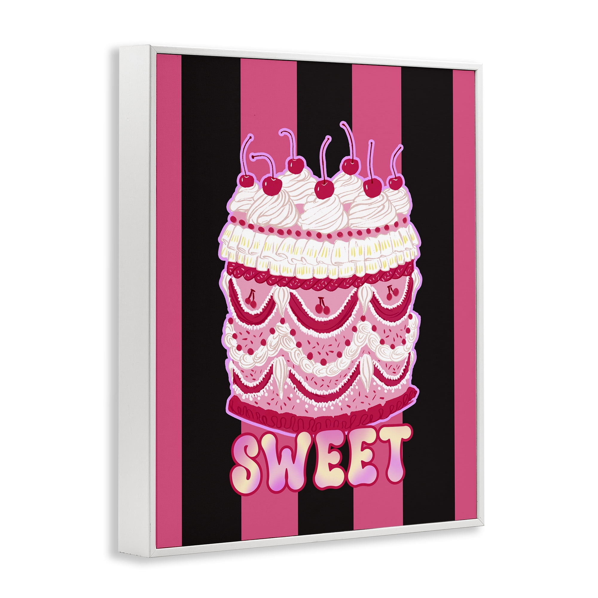 Stupell Industries Sweet Cake with Stripes Food & Beverage Painting White Framed Art Print Wall Art, 16 x 20
