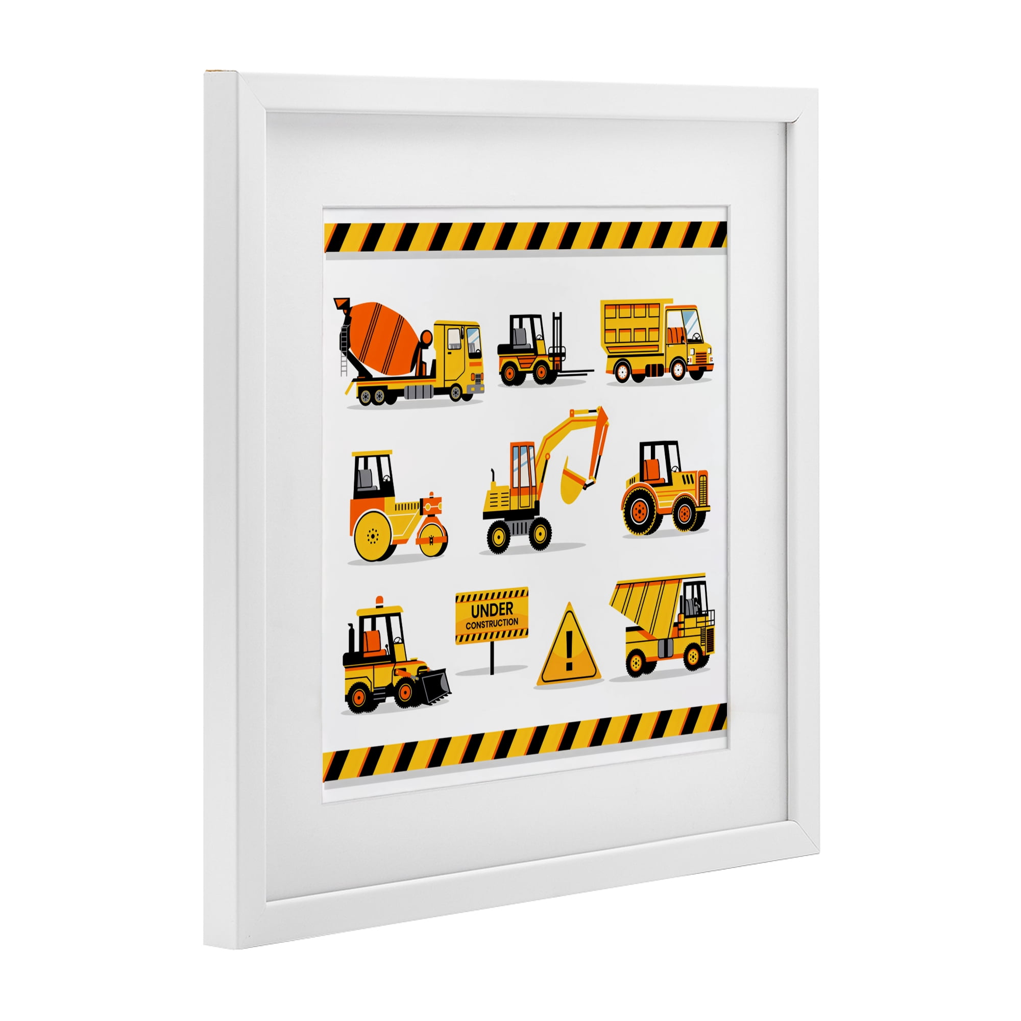 Stupell Industries Construction Vehicles with Warning White Framed Print Under Glass, design by Creative Studio
