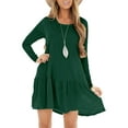 thumbnail image 2 of Seyurigaoka Women's Casual Long Sleeve Crew Neck Dress, Pure Color Side Pockets Dress, 2 of 6