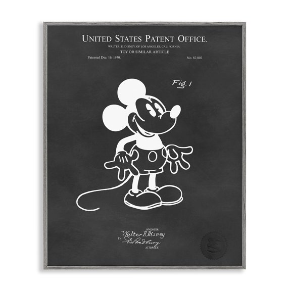 Stupell Industries Traditional Bold Mouse Vintage Patent Gray Framed Giclee Art, 24 x 30, by Karl Hronek