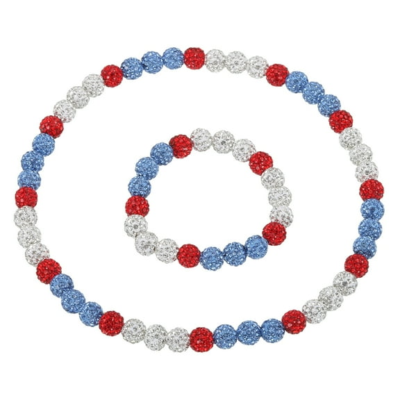 Uxcell Baseball Necklace Bracelet Set, 18" Baseball Necklace 7.5"  Bracelet Glitter Ice Collection Rhinestone Inspired Bead for Men Women Players Gifts(White Red Light Blue, Pack of 2)