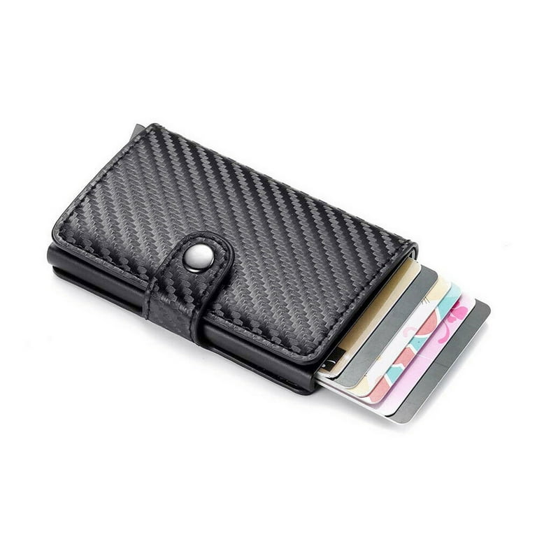 Business Aluminum Wallet Automatic Slide Card Case Carbon Fiber PU Leather  Metal ID Credit Card Holder Clip