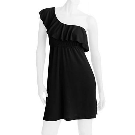 Juniors' Plus Knit One Shoulder Ruffle Dress