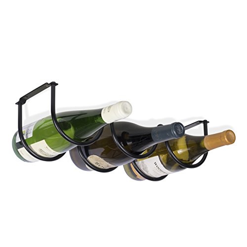 Wallniture Under Durable Iron Wine Storage Rack for 3 Liquor Bottles (Black)