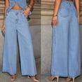 thumbnail image 6 of Women's High Waist Wide Leg Jeans Vintage Gold Buttons Loose Fit Denim Pants with Pockets Y2K Casual Street Jeans Fashion Bottoms Light Blue, 6 of 6