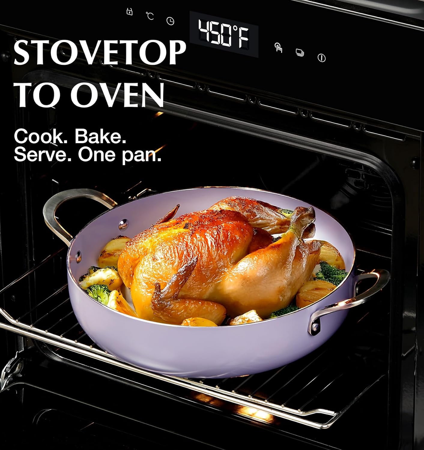 Koch Systeme CS 12 inch Nonstick Deep Frying Pan, Skillet with Ceramic Coating, Induction Compatible, Gradient Purple