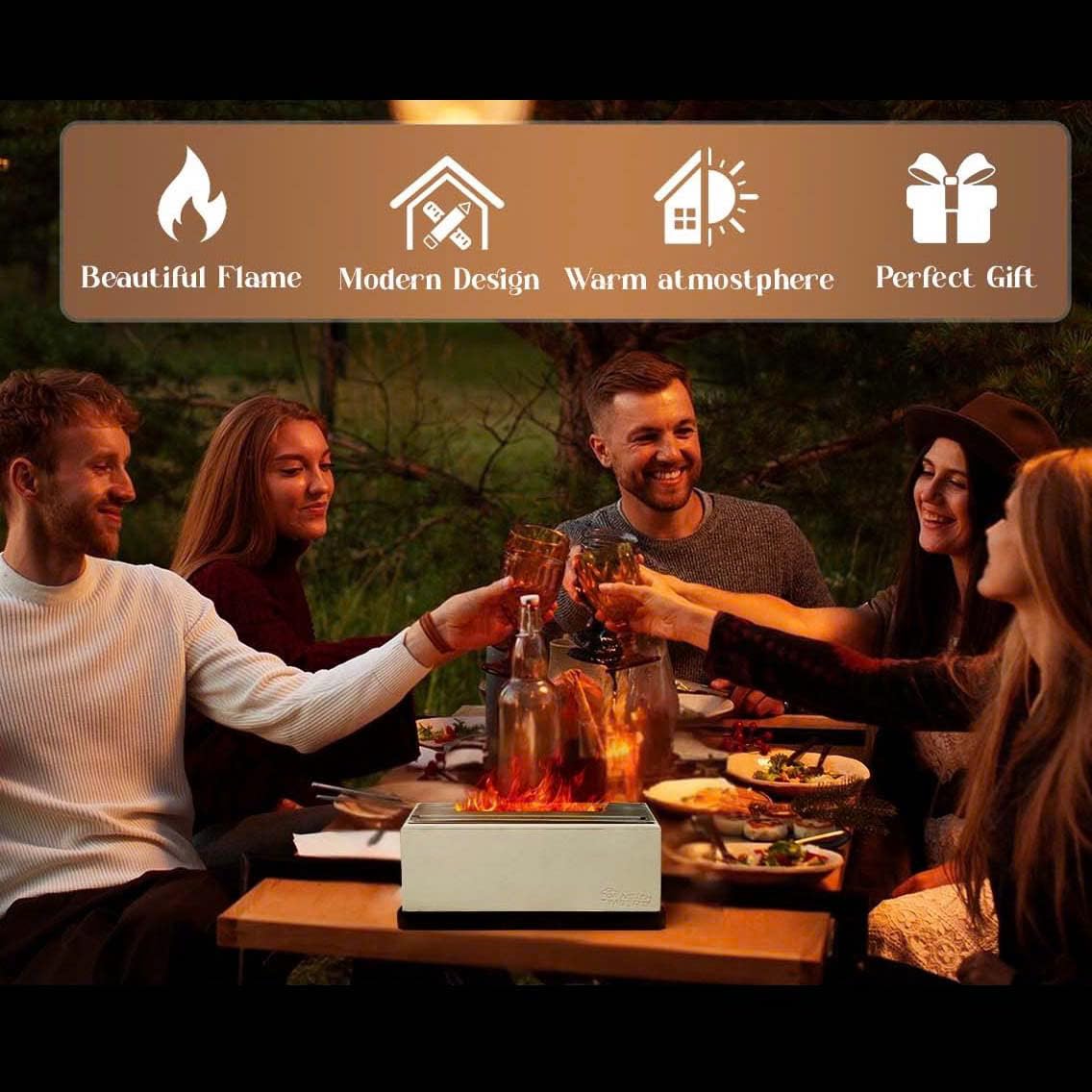 Top-Notch Timber Tabletop Fire Pit for S'Mores – Safe Indoor Flame Bowl for Patio, Living Room & Home Decor | Cozy Gift for Weddings, Friday Nights, Birthdays & Housewarming (Stylish Grey)