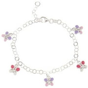 Sterling Silver Kids' Multi-Colored Butterfly Enamel Charm Bracelet, 6