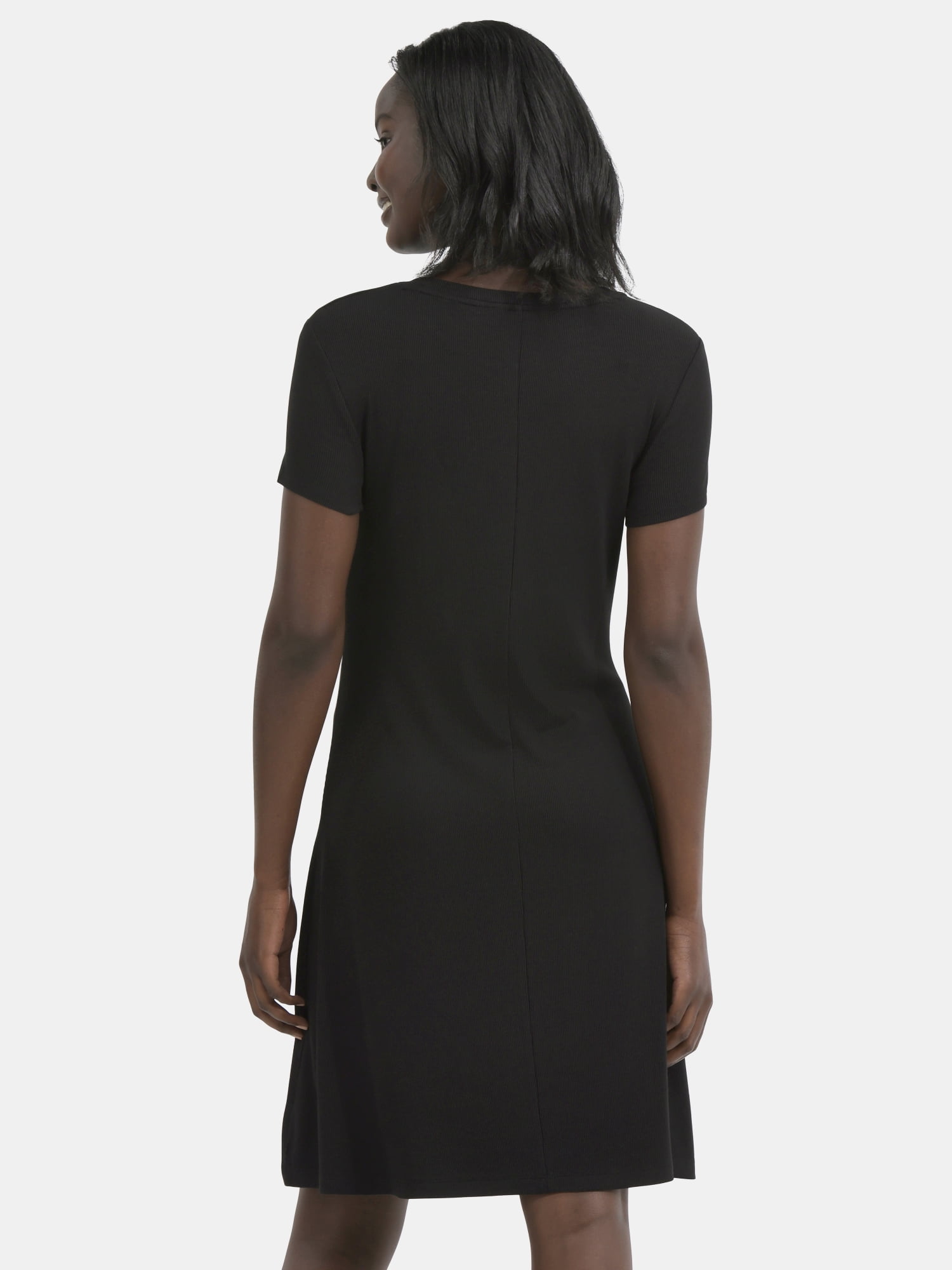 Time and Tru Women's Rib Swing Dress with Short Sleeves, XS-XXXL