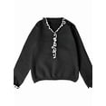 thumbnail image 3 of Female'S Pearl Beaded Long Sleeve Sweater V Neck Ruffle Trim Knitted Pullover Tops Black S, 3 of 7