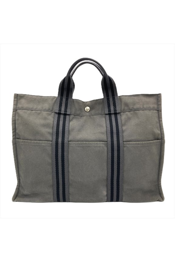 Pre-Owned Hermes Fourre-Tout MM Tote Bag, Cotton, Gray, Silver Hardware, Men's & Women's