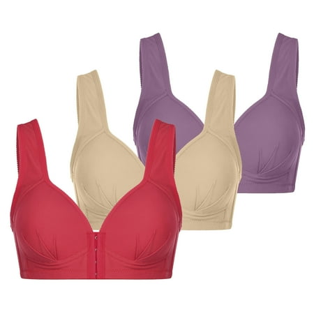 Bigersell Bras 3pc V-Neck Wire-Free Bra Support Women Sports Bras Full-Coverage Padded Bra Style R-258 Basic Bra Strap Nylon Balconette Bra Feature Everyday Bras Underwear Beige XXL