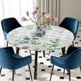 thumbnail image 5 of Elastic Fitted Round Tablecloth, Green Eucalyptus Leaves Waterproof Stretch Table Cover for 55"-60" Tables, Daisy Summer Botanical Watercolor Plaid Washable Outdoor Tablecloths for Patio, Picnic, 5 of 9
