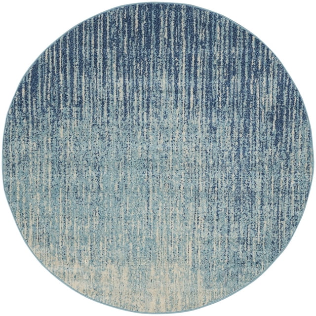 homeroots home decor 385285 5’ Round Navy and Light Blue Abstract Area Rug