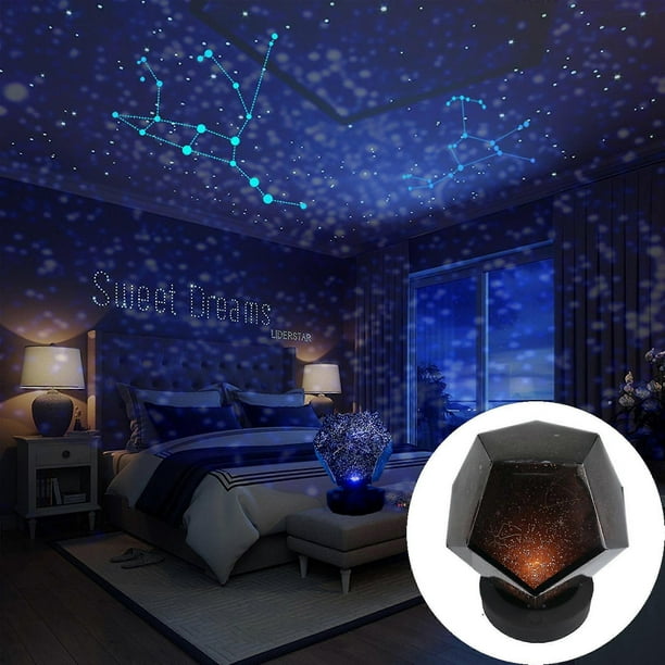 Proyector de cielo estrellado de 3 colores, luz nocturna giratoria, lámpara para dormir, decoración para dormitorio de niños y bebés
