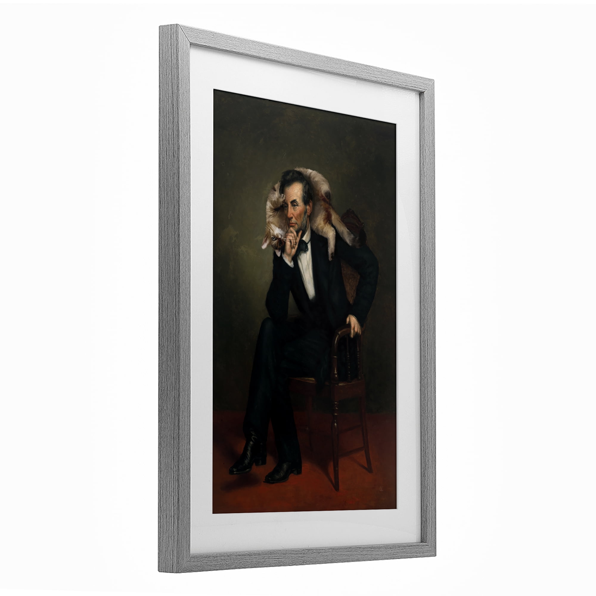 Stupell Industries Cat & Historical Leader Gray Framed Print Under Glass, design by Sarah Adams