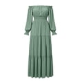 thumbnail image 6 of Dolkfu Pull-on Summer Dresses for Women Refined Boat Neck Green Long Sleeve Sundress Maxi Relaxed Fit Solid Retro Vintage Dresses Mint Green,S, 6 of 6