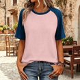 thumbnail image 7 of Dresfit Womens Tops Denim Short Sleeve Crewneck Shirts 2026 Summer Waffle Knit Outdoor T Shirt Color Block Plus Size Ralgan Baseball Shirt 2XL, 7 of 7