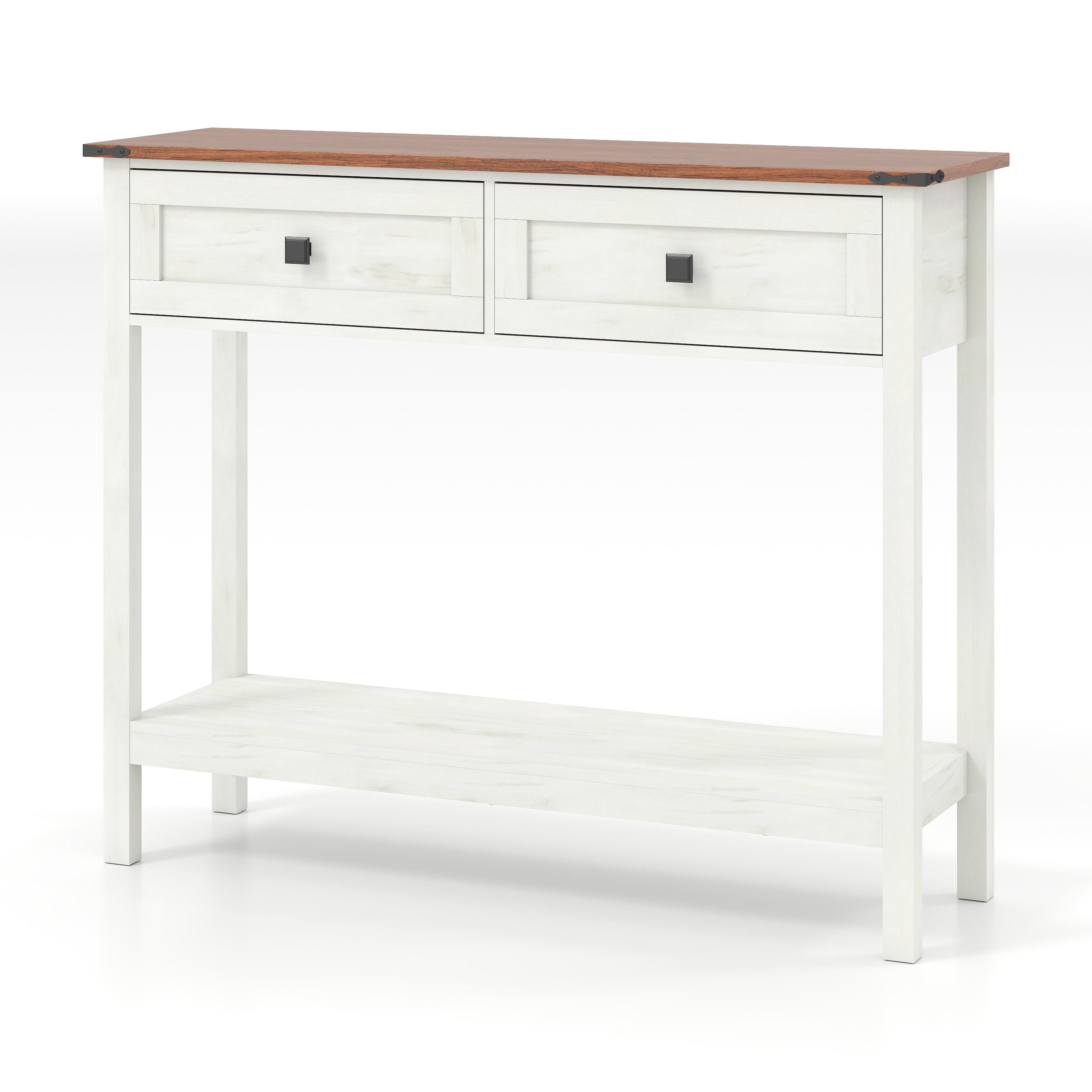 Farmhouse Style Console Table with 2 Drawer and Bottom Storage Shelf for Entryway, Rustic Side Table with Storage Drawer and Shelf for Living room, Hallway(Antique White)