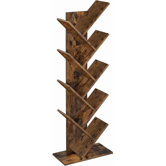 SONGMICS HOME Librería en Forma de Árbol, Estantería de Libros de 8 Niveles, Estantería para CDs y DVDs, Estantería de Pie, para Salón, Estudio, Oficina, Habitación Infantil, Marrón Rústico
