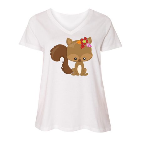 

Inktastic Cute Squirrel Squirrel With Flowers Fluffy Tail Women s Plus Size V-Neck
