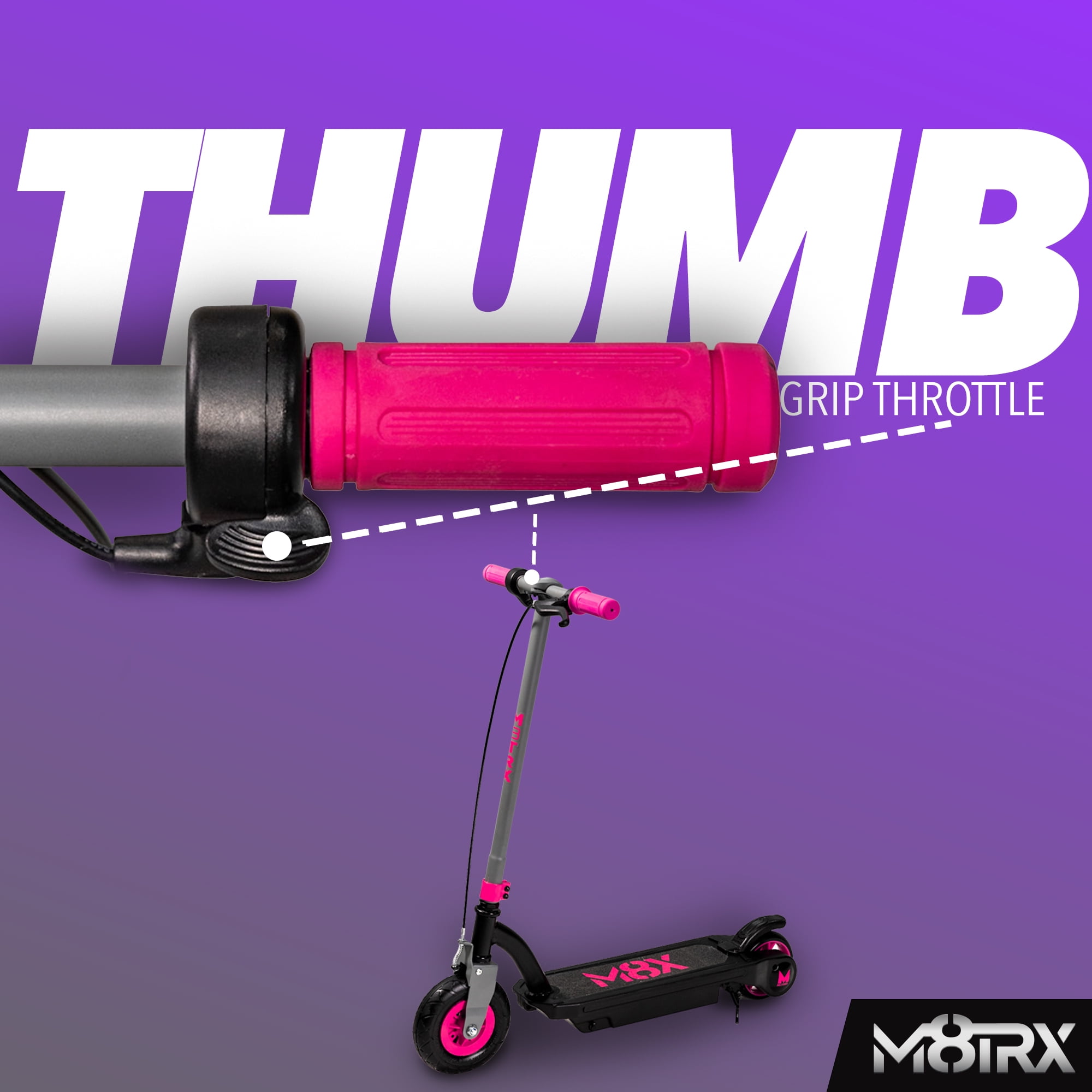 M8TRX SPORTS Pink 24 Volt Kids Electric Scooter, 8" Air Filled Tire, Speeds up to 10mph, Kids Ages 8+