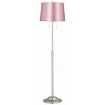 360 Lighting Abba Modern 65" Tall Standing Floor Lamp Pole Twin Pull Chain Silver Metal Brushed Steel Finish Drum Pale Pink Shade