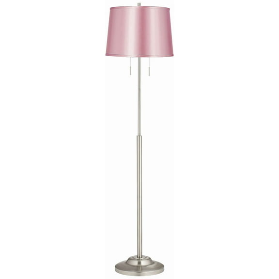 360 Lighting Abba Modern 65" Tall Standing Floor Lamp Pole Twin Pull Chain Silver Metal Brushed Steel Finish Drum Pale Pink Shade