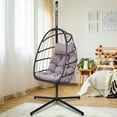 thumbnail image 2 of Wicker Egg Hanging Chair, Indoor Outdoor Swing Egg Chair with Stand, Cushion & Pillow, Hammock Chair Swing with Stand, Hanging Lounge Chair for Patio Backyard Balcony Garden Bedroom, K3087, 2 of 9