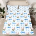 thumbnail image 2 of Homewish Fashion Blue Ribbon Queen Sheet Sets, Romantic Pink Rose Flat Sheet, Chic Stripes Abstract Queen Fitted Sheet, Super Cozy Room Decor, 4pcs, 2 of 7
