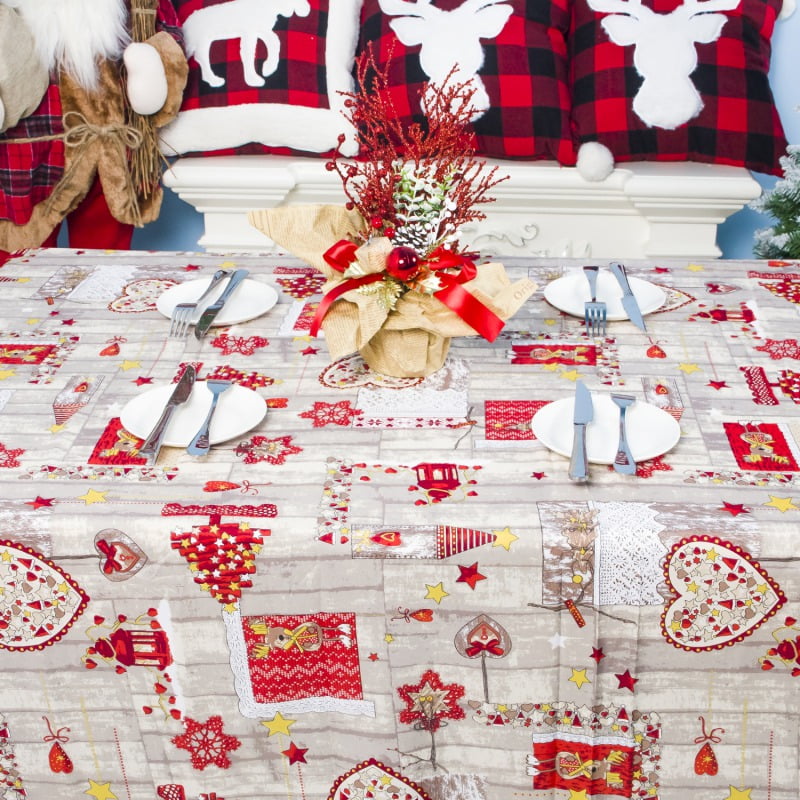 Christmas Tablecloth Christmas Scroll Printed Fabric Polyester