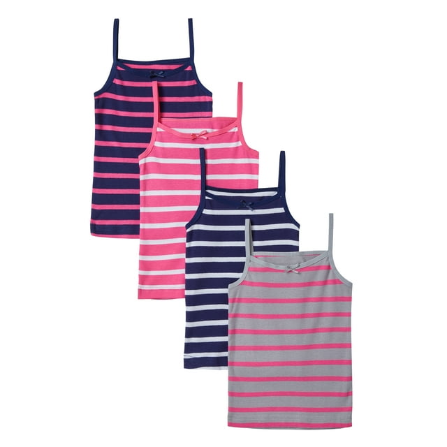 Girls Ultra Soft 100% Cotton Tagless Cami Undershirts 4-Pack - Striped - Size 2/3