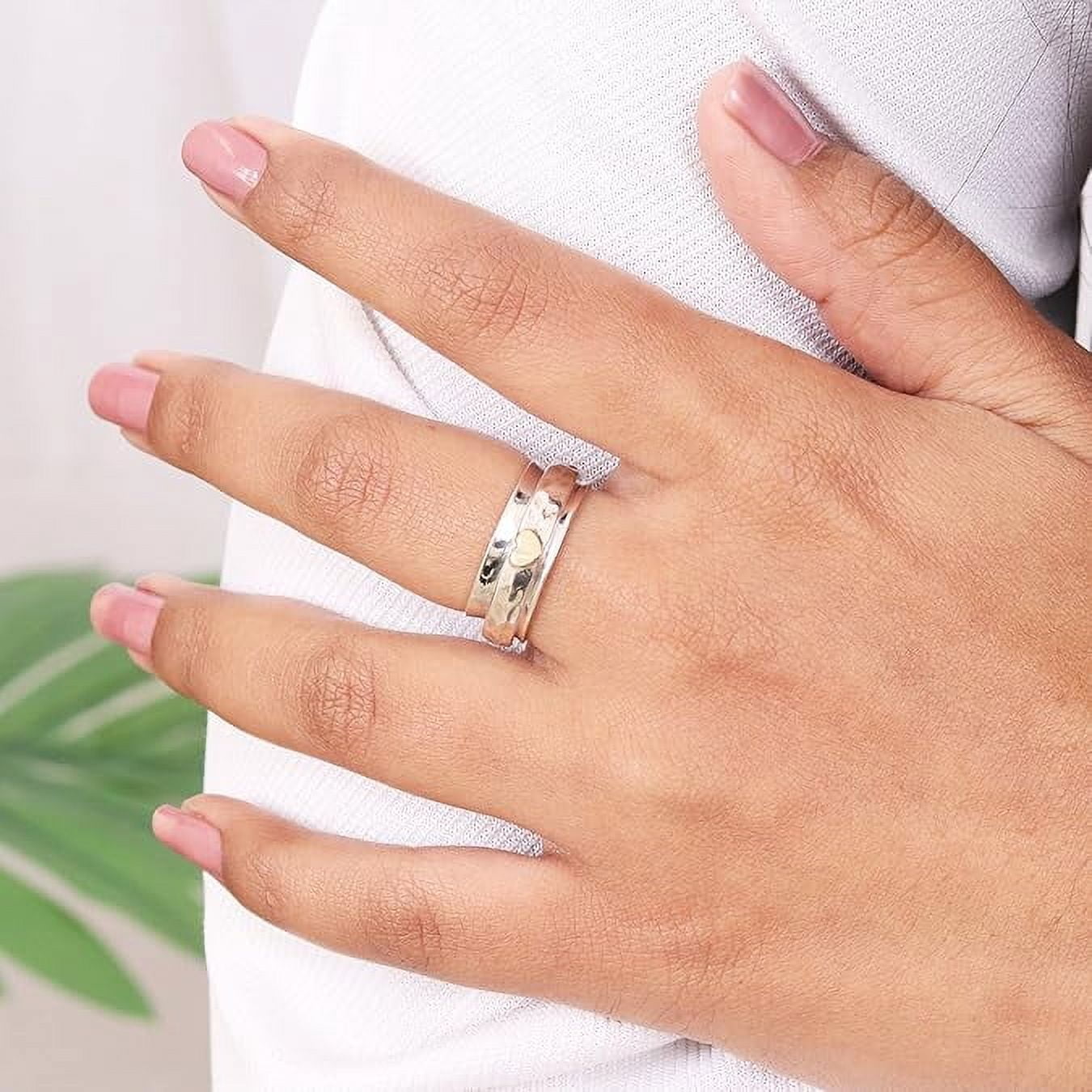 JAY JOOLS Golden Heart Fidget Spinner Ring - Anxiety Ring in 925 Silver for Women