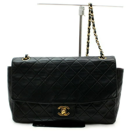 chanel Quilted Black Lambskin Medium Large Classic Flap Gold Chain 871837