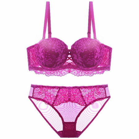 New Lace Push up Bra Underwear Detachable Shoulder Strap Small Breasts Lady s Half Cup Sexy Bra Set