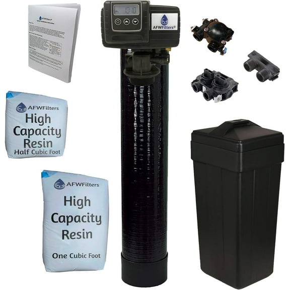 Fleck 5600SXT metered water softener 48,000 grain capacity, complete system, brine tank, bypass 1", loaded tank