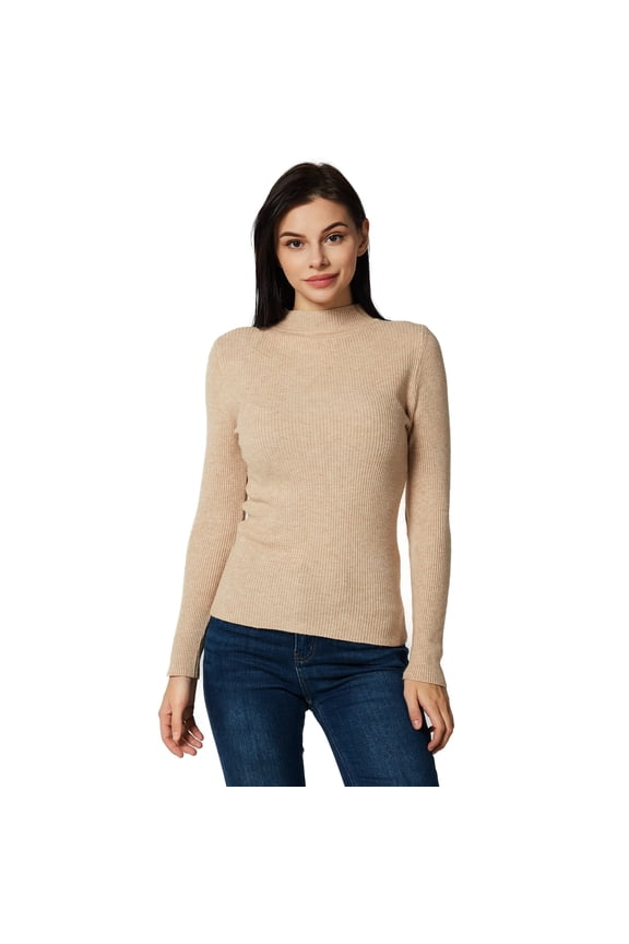 Lightweight Ribbed Mock Turtleneck for Women-Slim Fit