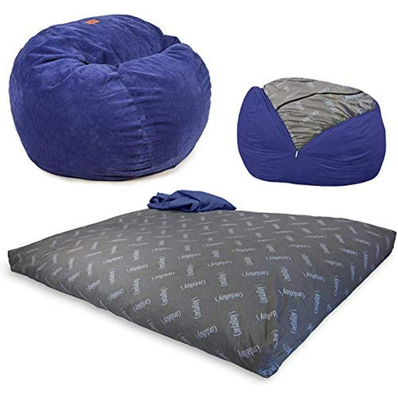 CordaRoy's Fauteuil Poire en Chenille, Fauteuil Convertible Se Transforme du Pouf en Lit, comme sur l'Aquarium - Bleu Marine, Taille Grand
